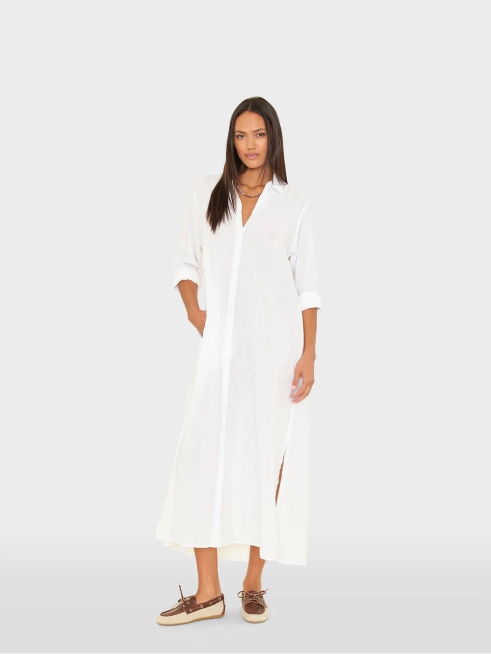 Xirena White Long Button-Front Sleep Boden Dress
